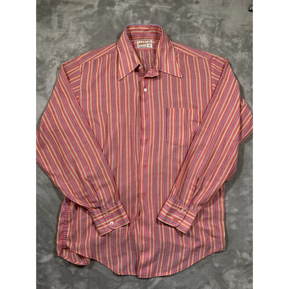 Vintage 80s Cranbrook Gold Seal Striped Button Shirt Size L Red Japan